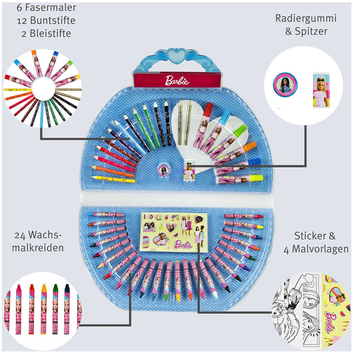 Mattel Barbie 51-piece coloring set - Blue Handle