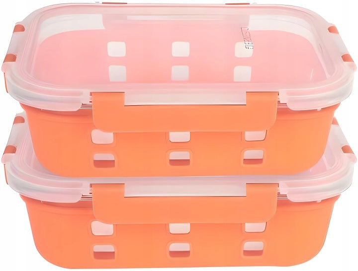 Spice & Soul Glass food containers set of 2 pcs 1.2 l with silicone cover - SALMON COLOR