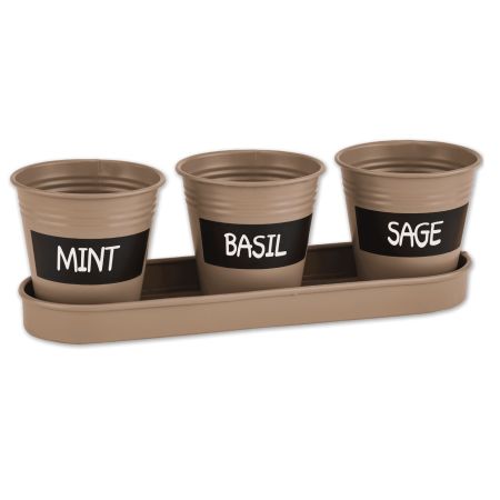 Parkside 3-Piece Zinc Herb Pot Set with Tray - Beige
