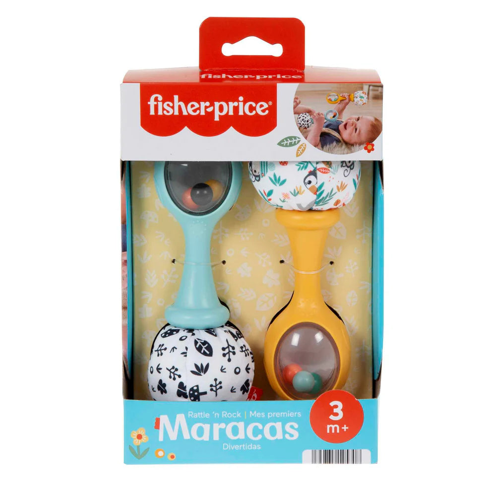 Fisher-Price Baby Rattle ‘n Rock Maracas Toys, Set Of 2 For Infants 3+ Months, High Contrast