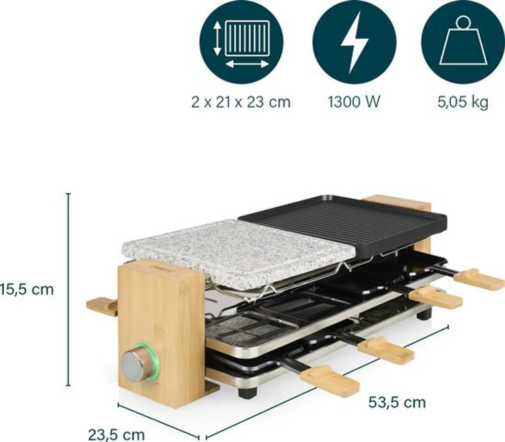 Princess Pure 8 Raclette Non-Stick Coating, 8 Pans Black, Stone, Bamboo