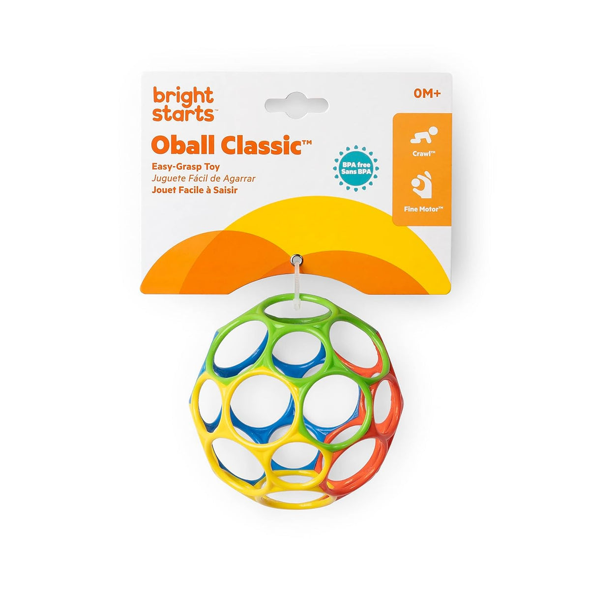 Bright Starts Oball Easy Grasp Classic Ball BPA-Free Infant Toy in Red, Yellow, Green, Blue, Age Newborn and up