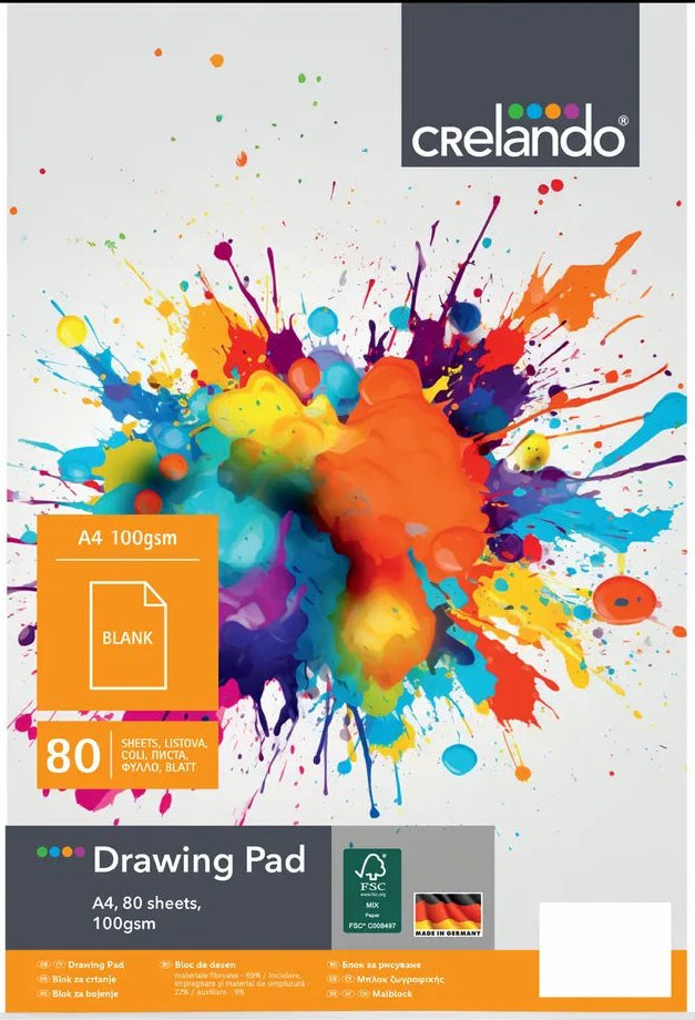 CRELANDO Drawing Pad A4 – 80 Sheets, 100 g/m² - Choose Cover