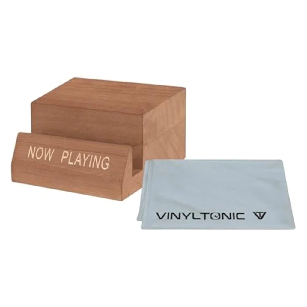 Vinyl Tonic NOW PLAYING Wooden Stand & Cleaning Cloth (7 & 12 inch albums)