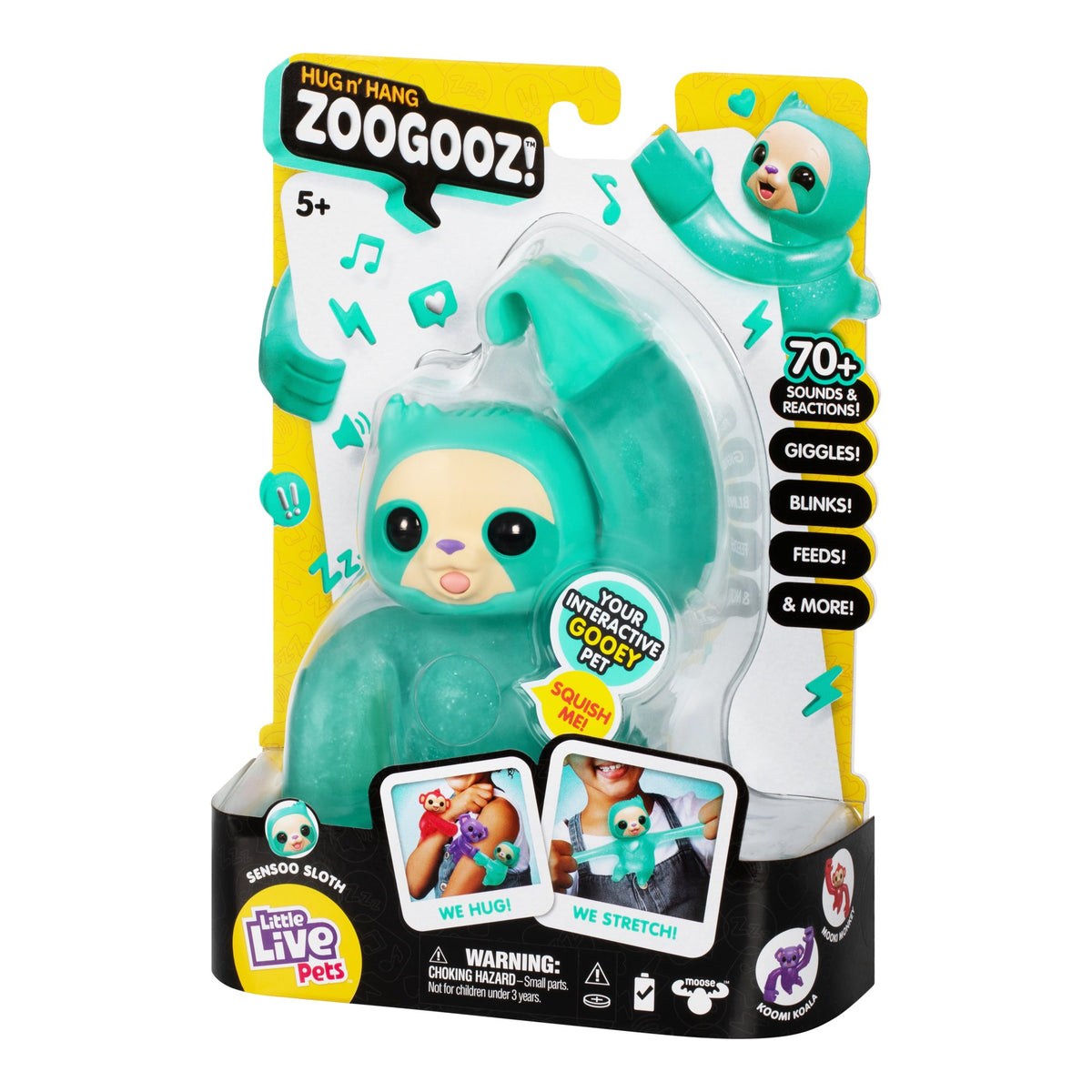 Little Live Pets Zoogooz Sloth, Interactive Electronic Stretchy Toy, 70+ Sounds & Reactions