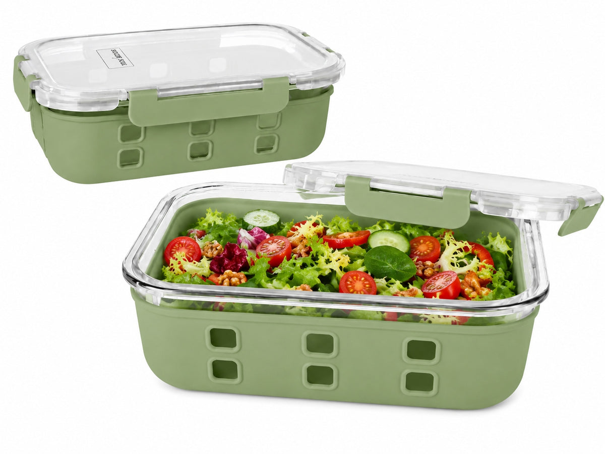 Spice & Soul Glass food containers set of 2 pcs 1.2 l with silicone cover - GREEN COLOR