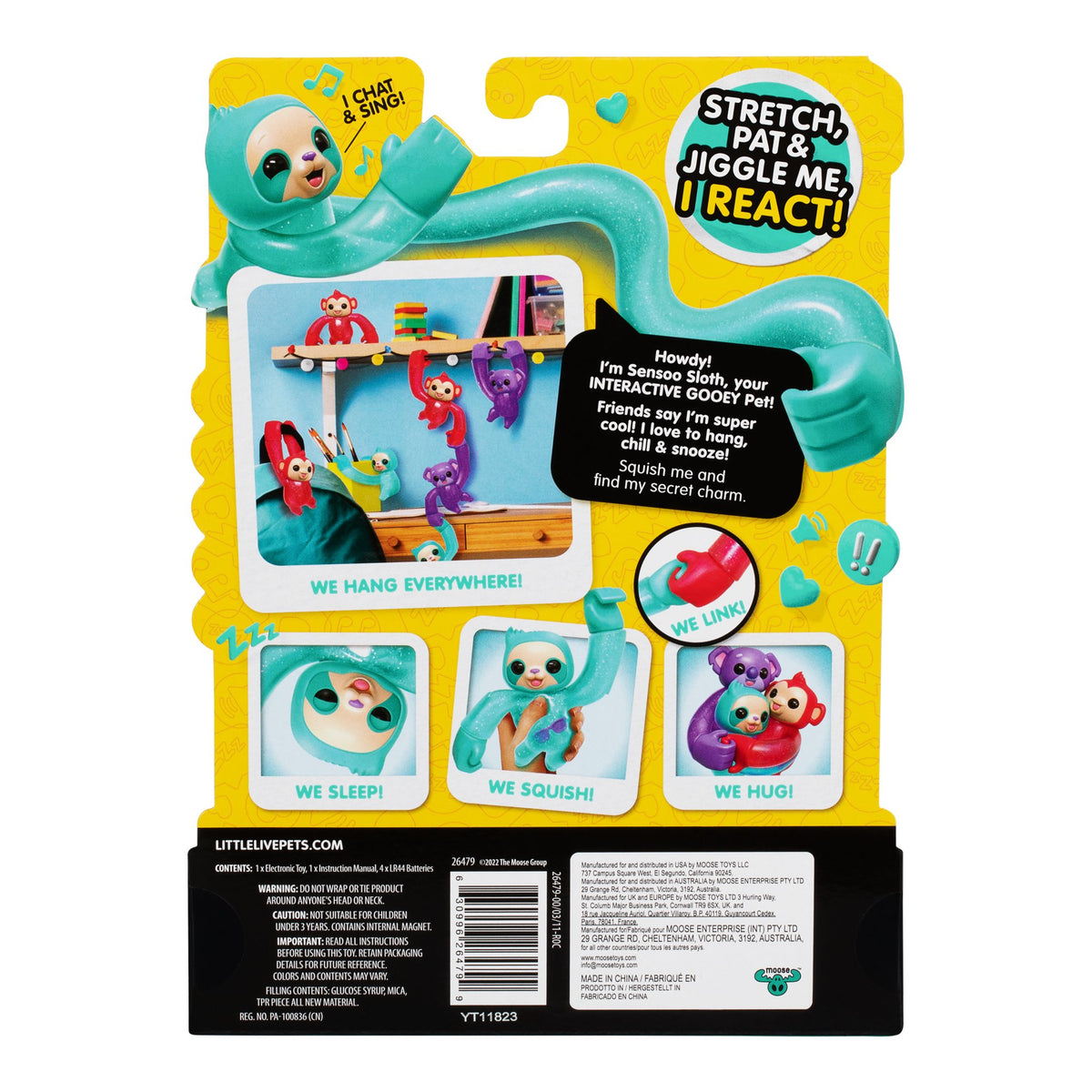 Little Live Pets Zoogooz Sloth, Interactive Electronic Stretchy Toy, 70+ Sounds & Reactions