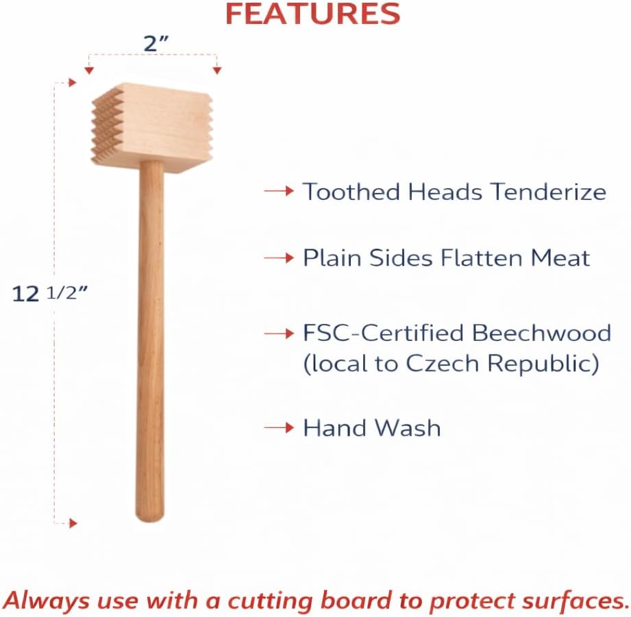 Grillmeister Kitchen Wooden Meat Tenderizer Mallet - Double sided