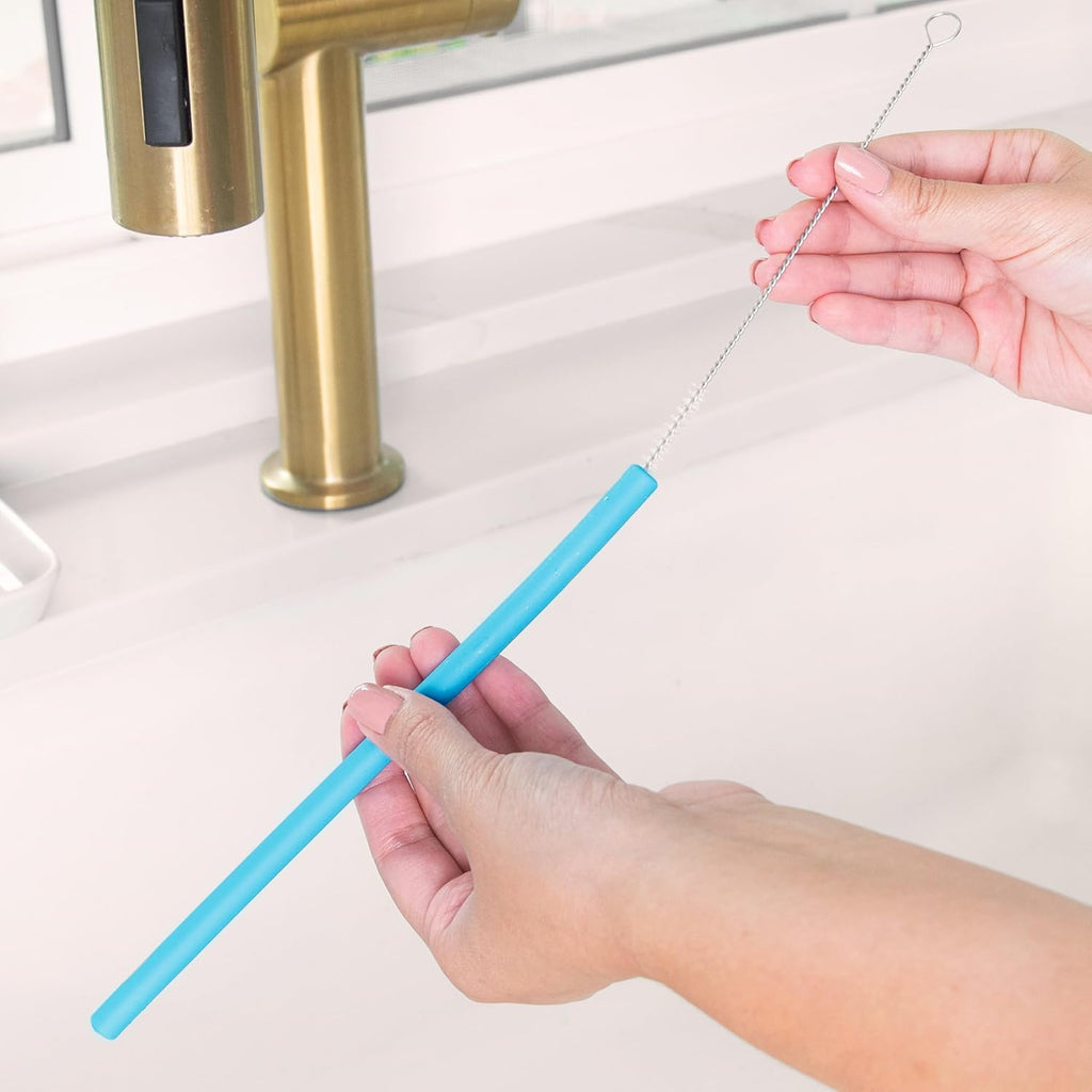 Joie Rainbow Reusable Silicone Straws with Cleaning Brush, Set of 6