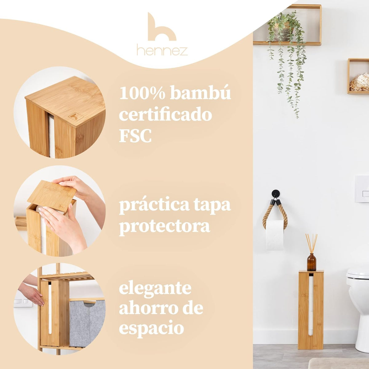Hennez Bamboo Toilet Paper Storage
