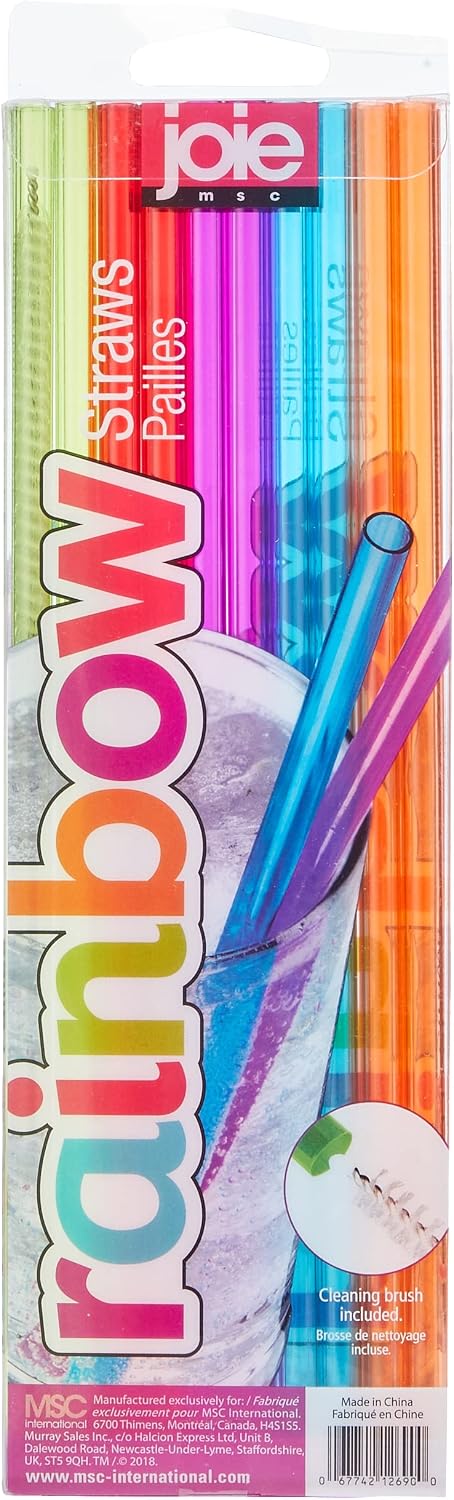 Joie Rainbow Reusable PETG Straws with Cleaning Brush, Set of 20