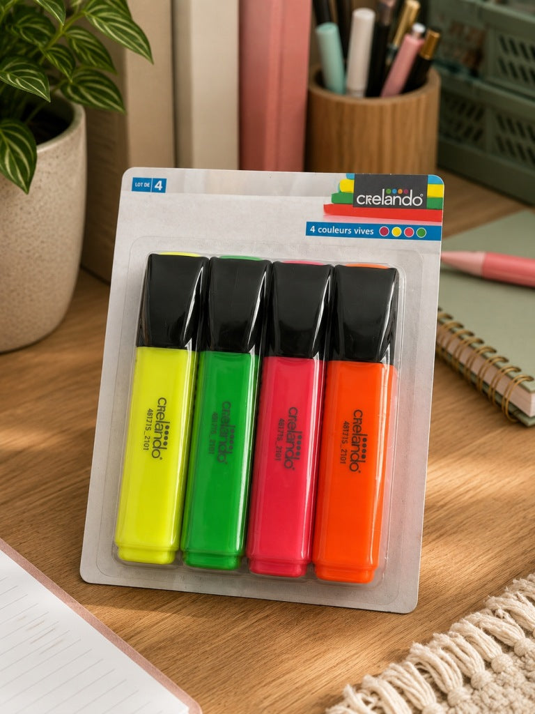 CRELANDO Colored 4 Pcs Fluorescent Markers/Highlighters