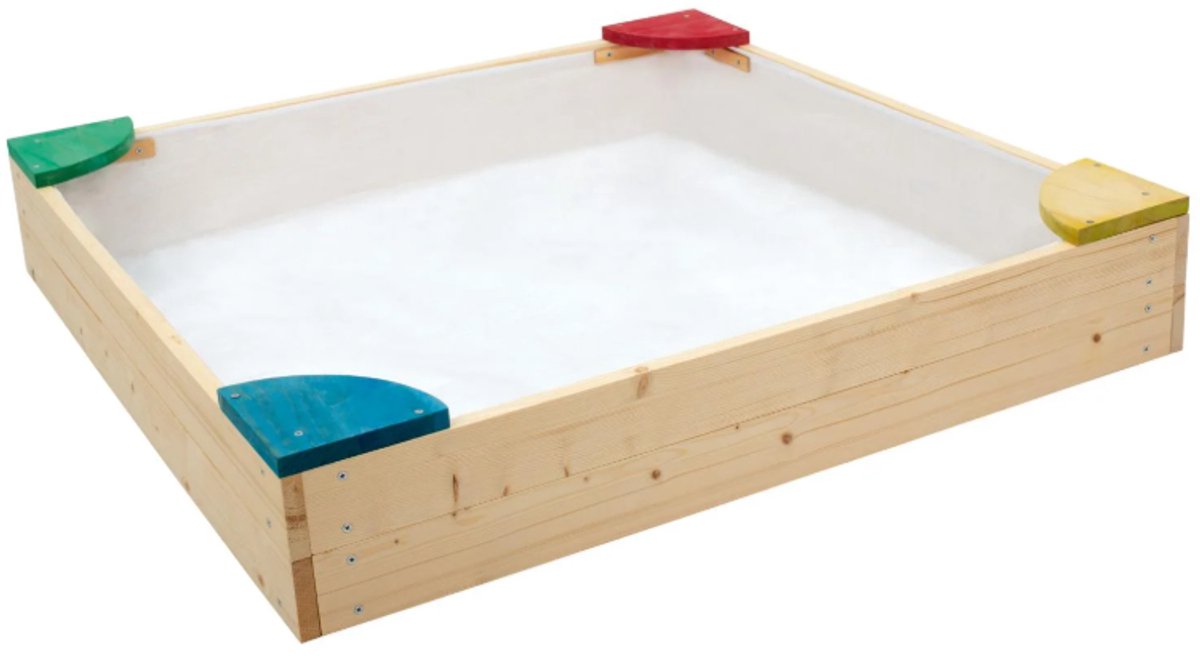 PLAYTIVE Sandpit – Wooden Sandpit with 4 Seats for Children from 1.5 Years – 90x90 cm with play area – With 4 seating areas