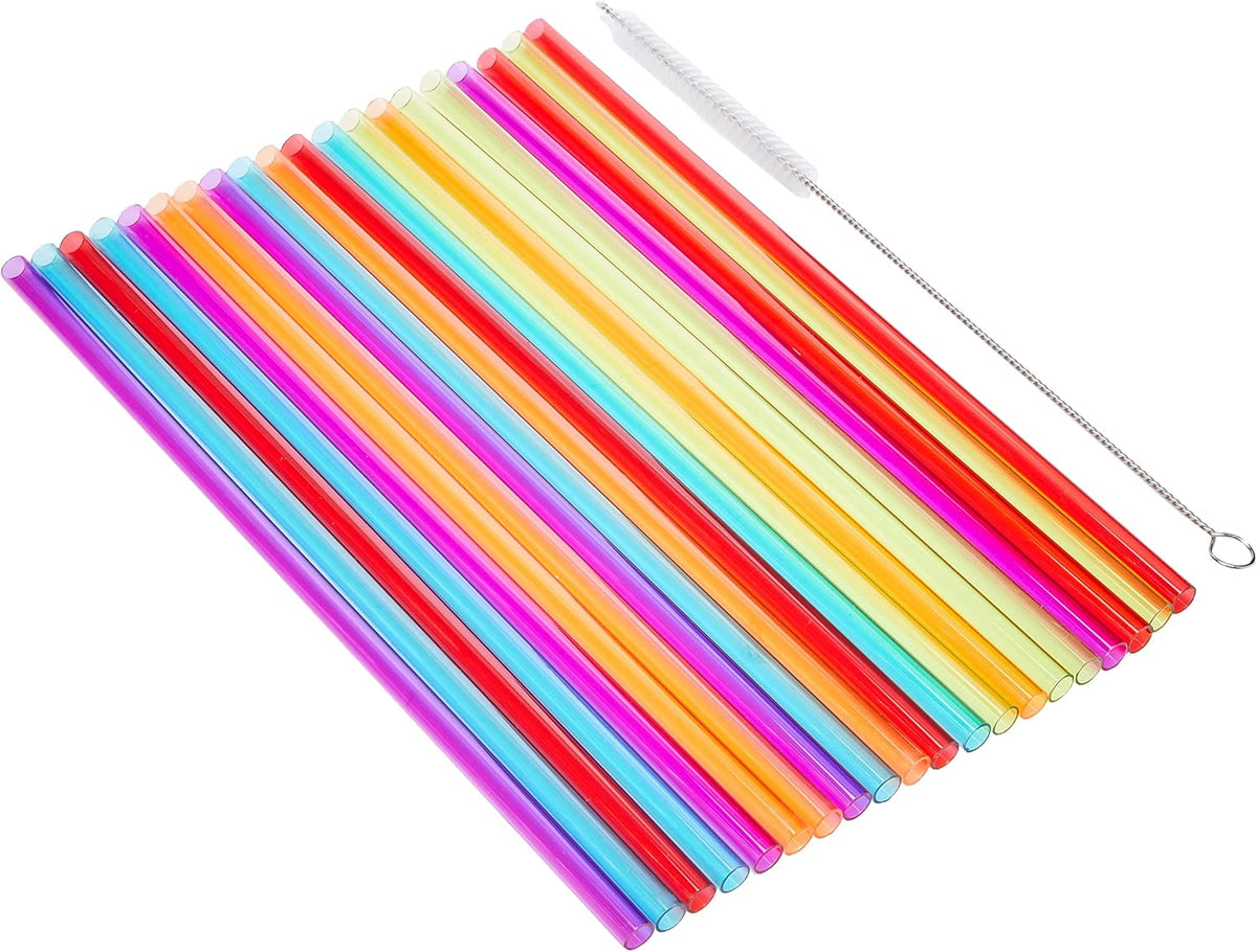 Joie Rainbow Reusable PETG Straws with Cleaning Brush, Set of 20