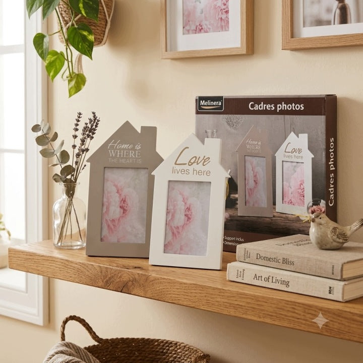 Melinera Wooden Photo Frames 10x15 cm - 2 pcs White & Beige