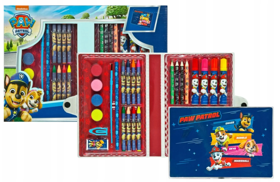 PAW PATROL PAINT SET 34 PIECES PAINT CRAYONS WAX FLAPS 