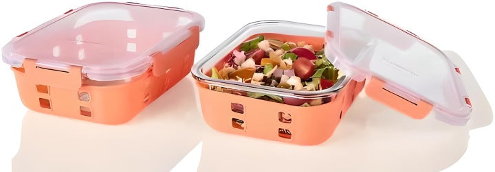 Spice & Soul Glass food containers set of 2 pcs 1.2 l with silicone cover - SALMON COLOR