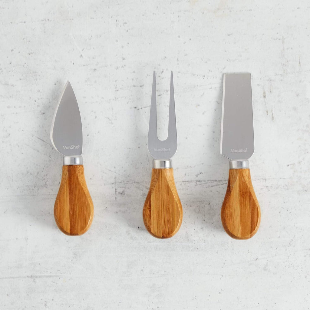 VonShef Herringbone Cheese Board & Knife Set – 100% Bamboo Serving Platter