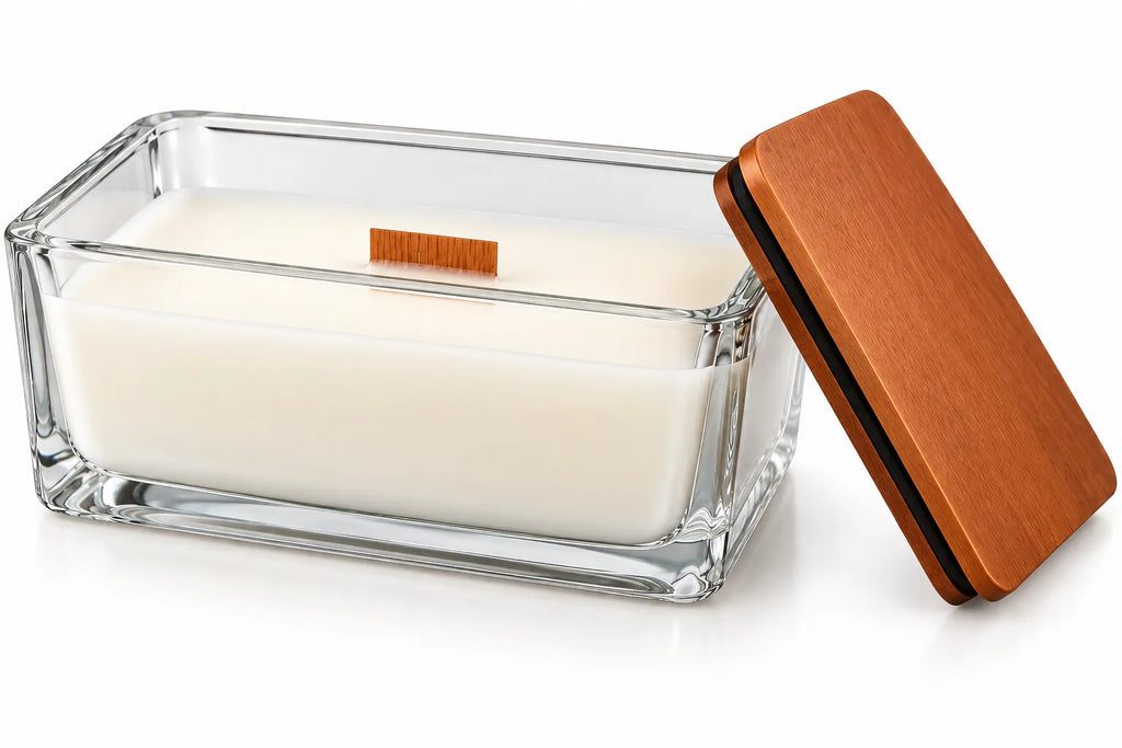 Livarno Vanilla Cream Scented Candle Wooden Wick 43h Premium in Glass Jar