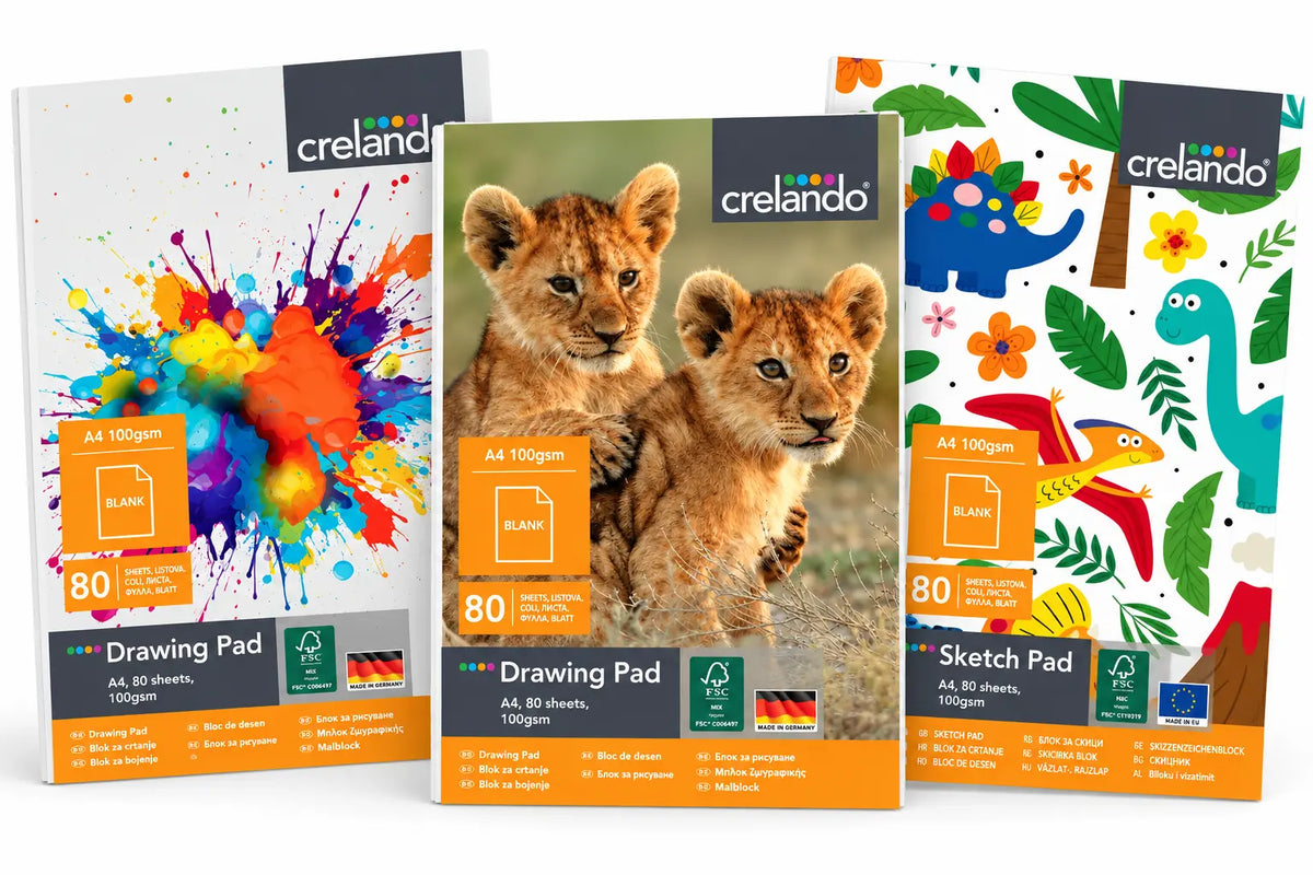 CRELANDO Drawing Pad A4 – 80 Sheets, 100 g/m² - Choose Cover