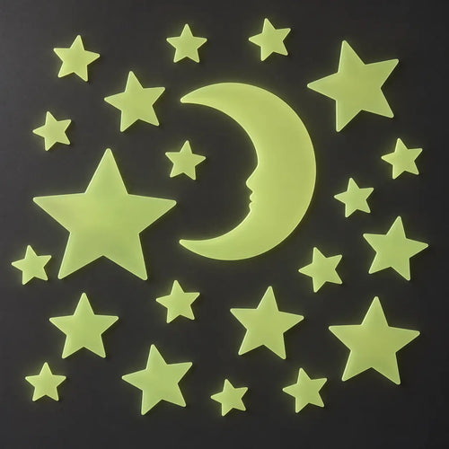Crelando Glow-in-the-Dark Wall Stickers – Moon & Stars, 19 Pieces
