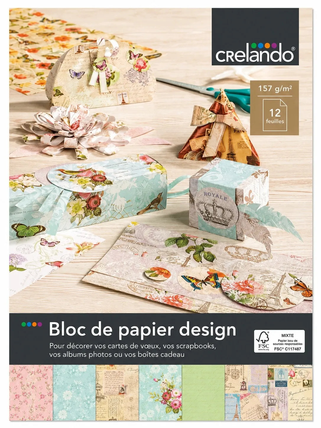 Crelando Decorative Design Paper Pad – 12 Sheets, 157 g/m²