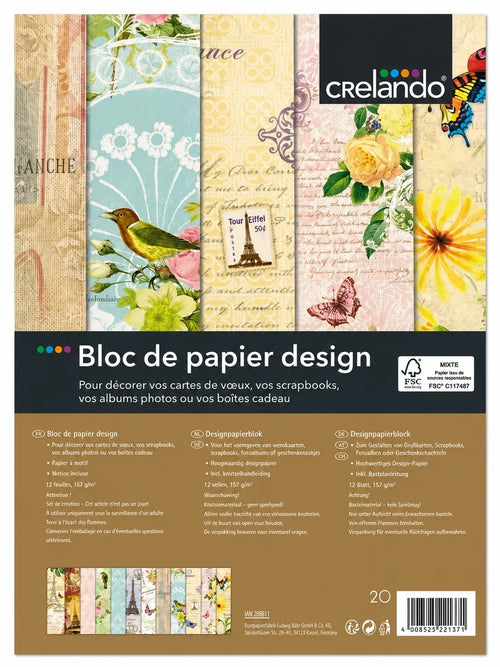 Crelando Decorative Design Paper Pad – 12 Sheets, 157 g/m²