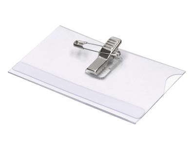 Q-CONNECT badge with combination clip 90 x 54 mm, box of 50 pieces with 50 white cards