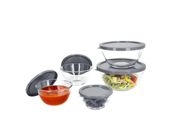 Silvercrest Set of 5 glass bowls with lids, various sizes