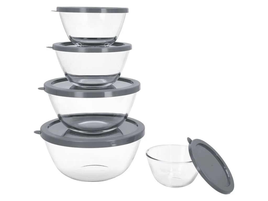 Silvercrest Set of 5 glass bowls with lids, various sizes