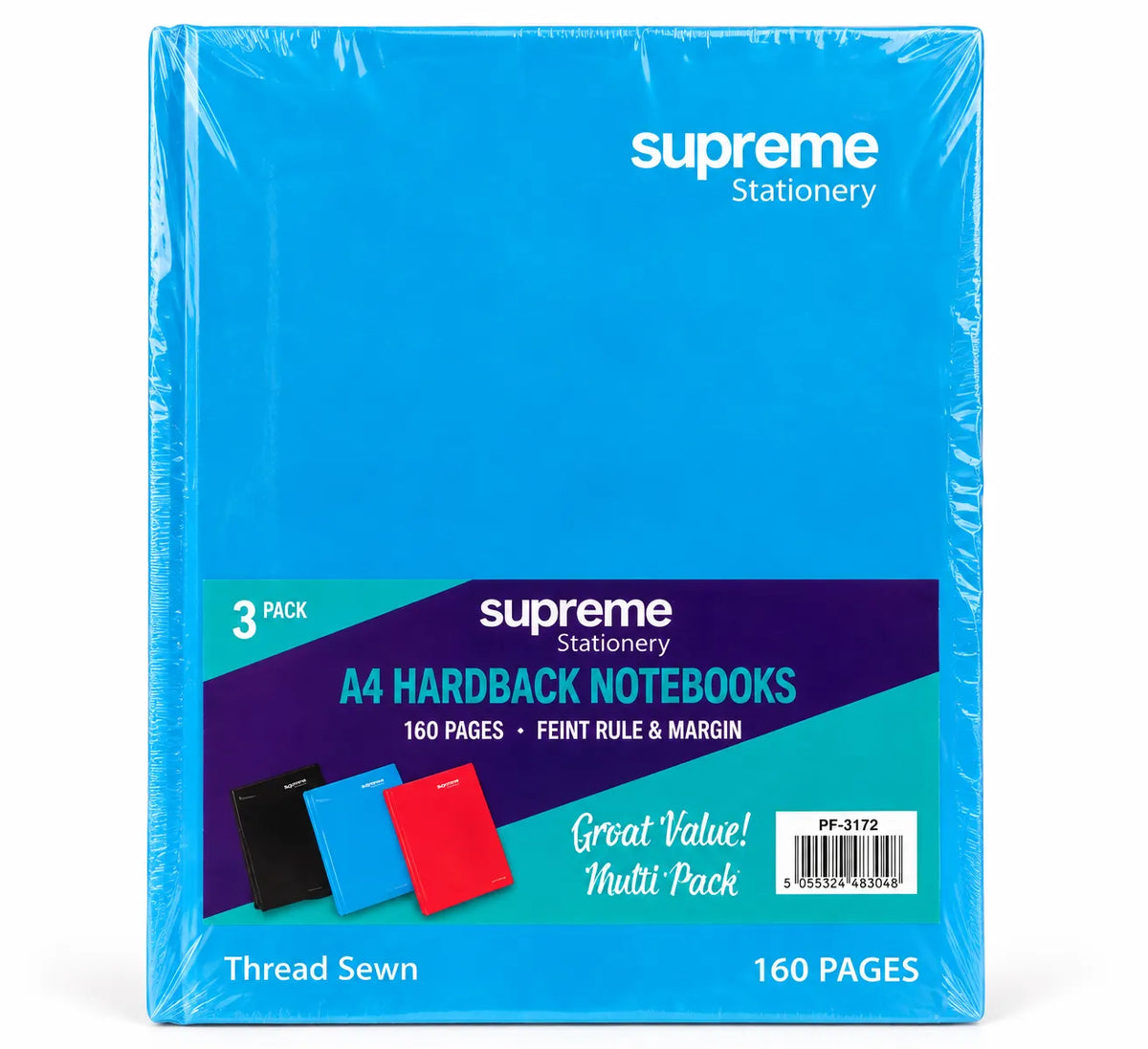 Supreme Stationery A4 Hardback Notebooks – 3 Pack (160 Pages Each)