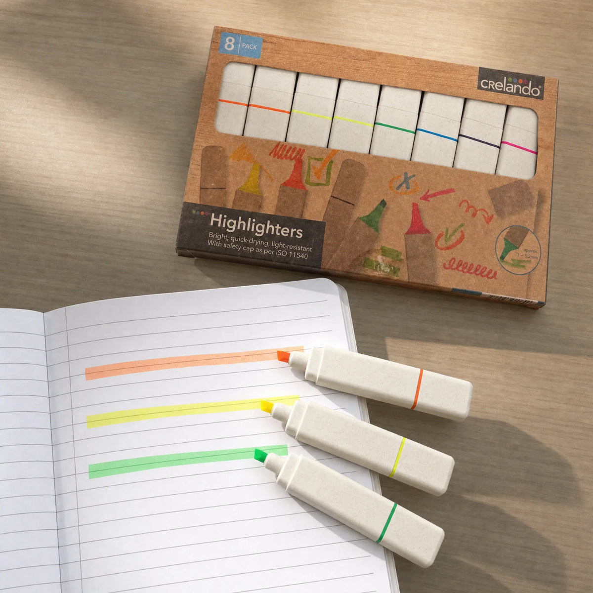 Crelando Pack of 8 Colored Highlighters