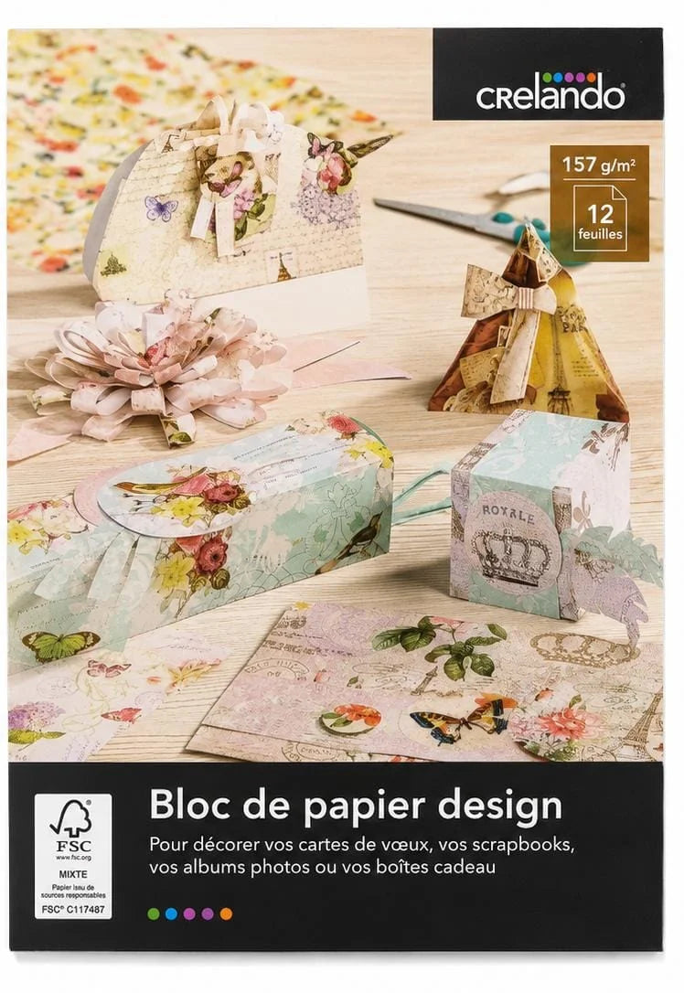 Crelando Decorative Design Paper Pad – 12 Sheets, 157 g/m²