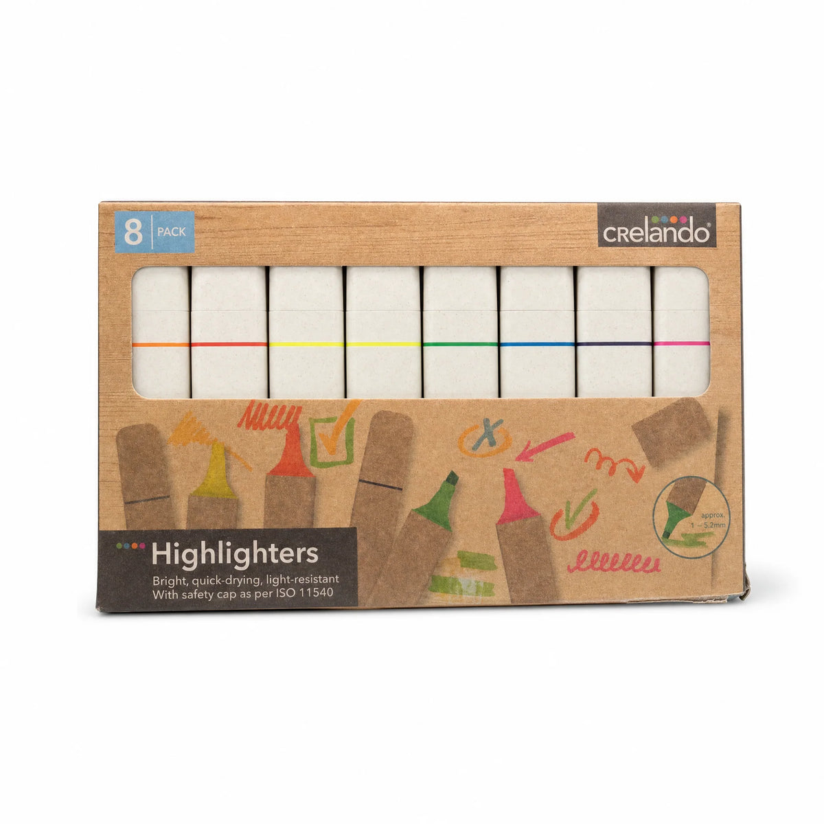 Crelando Pack of 8 Colored Highlighters