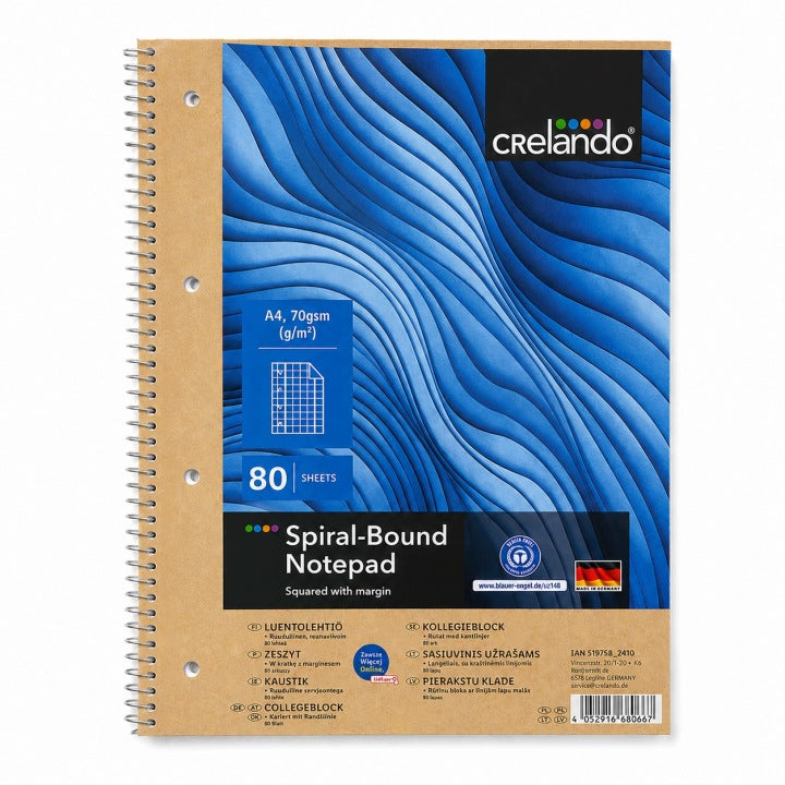 Crelando A4 Notebook with 80 Lined Pages and Margins, 70 g/m²