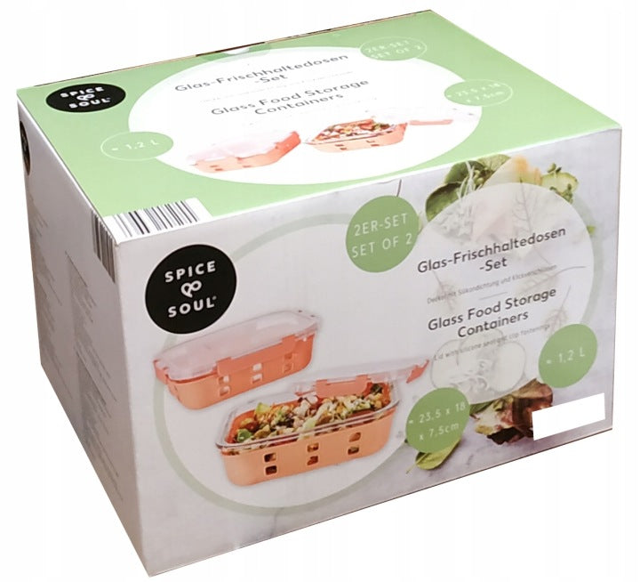 Spice & Soul Glass food containers set of 2 pcs 1.2 l with silicone cover - SALMON COLOR