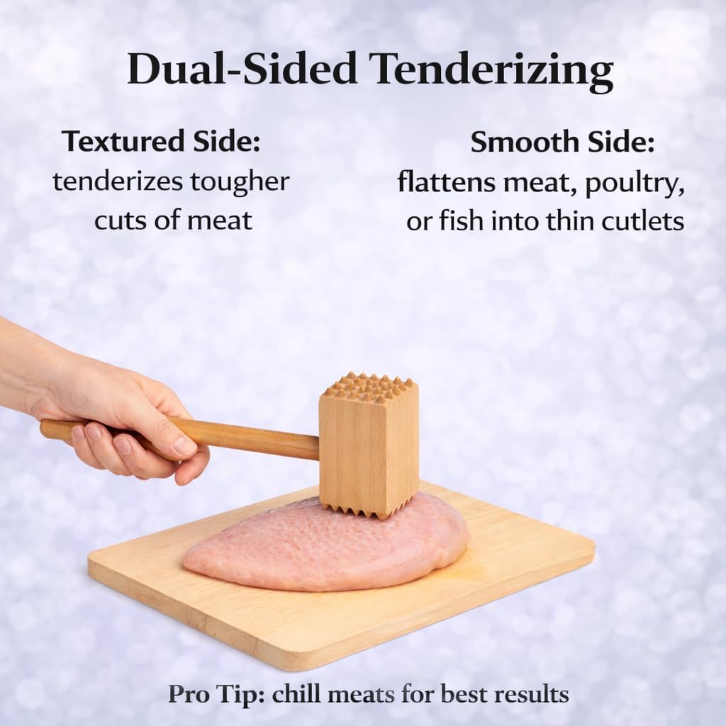Grillmeister Kitchen Wooden Meat Tenderizer Mallet - Double sided