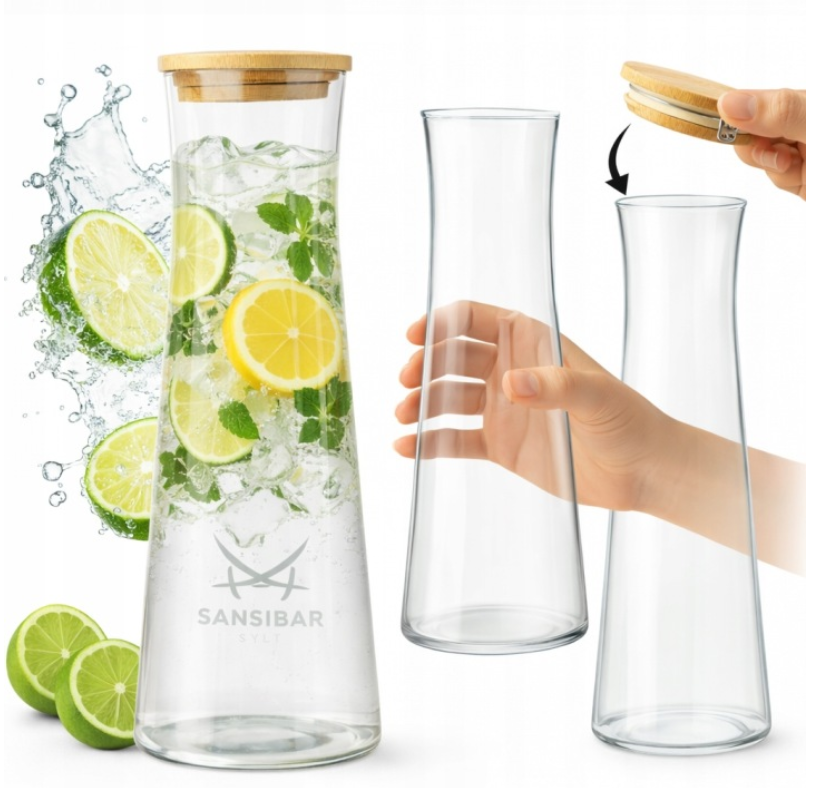 Sansibar water carafe, glass, 1 Litre, with bamboo lid