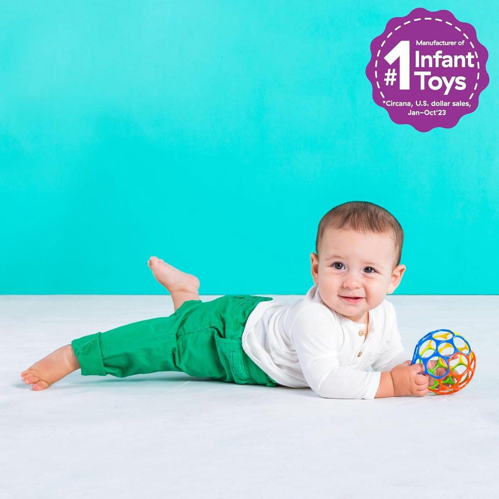 Bright Starts Oball Easy Grasp Classic Ball BPA-Free Infant Toy in Red, Yellow, Green, Blue, Age Newborn and up