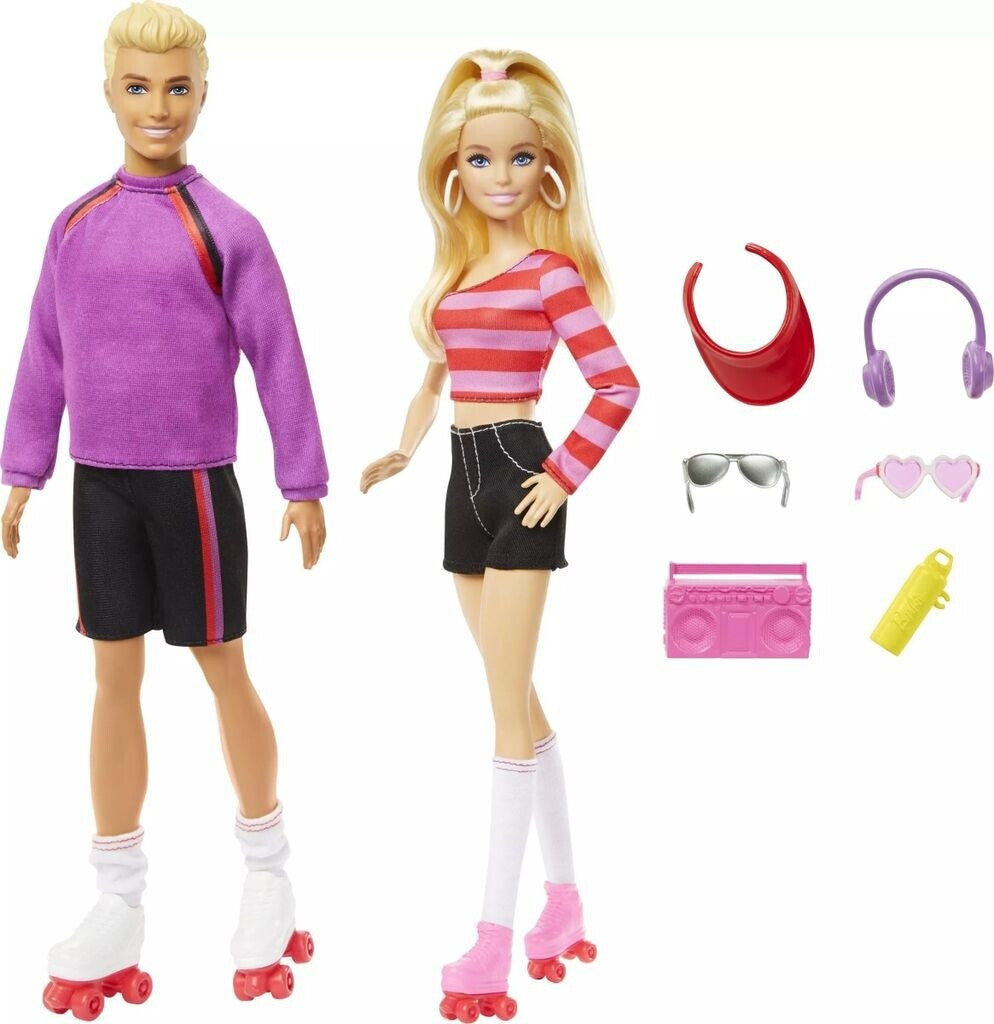 Barbie Fashionistas 2 Doll & 6 Accessories Set, Roller-Skating Theme, 65th Anniversary