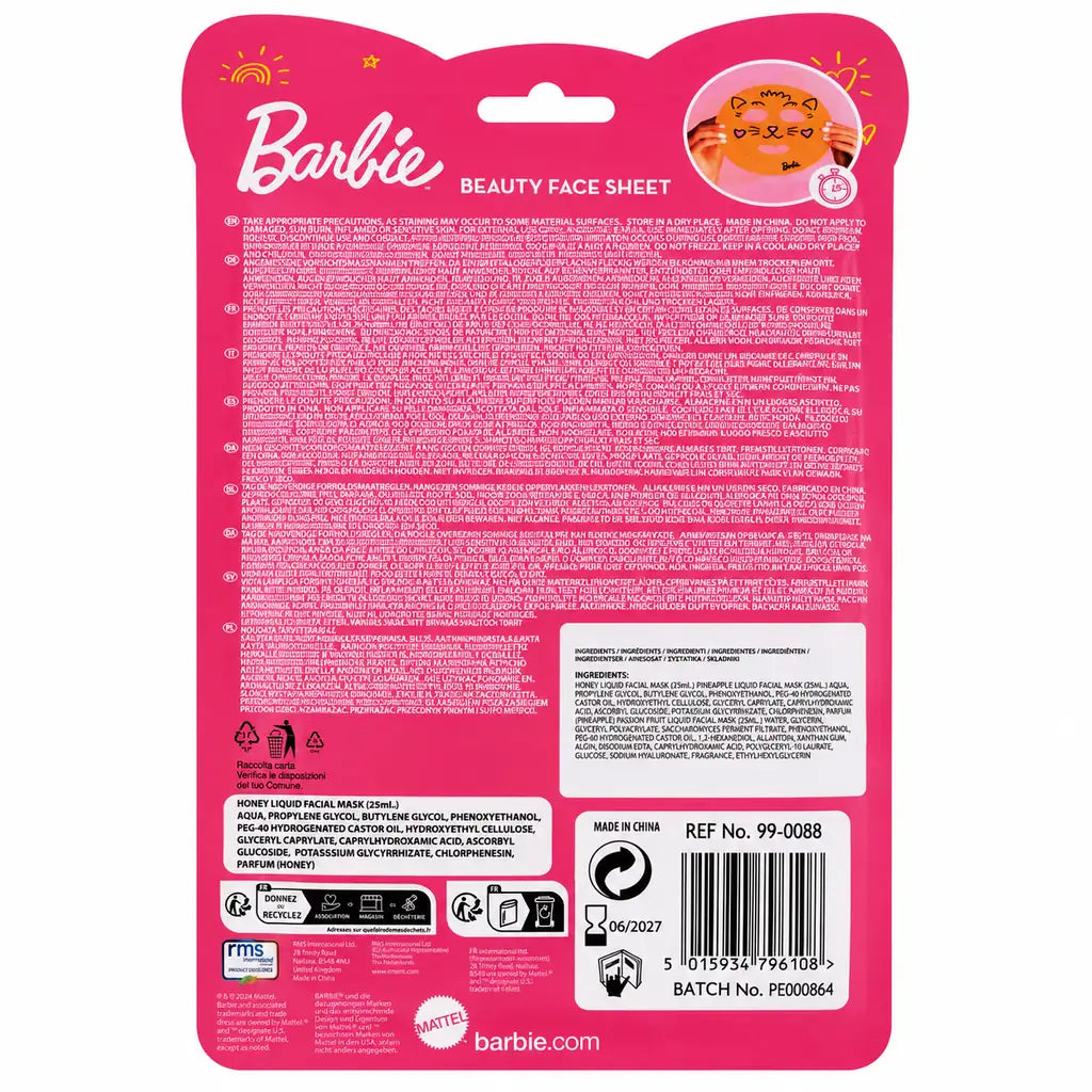 Barbie Mattel Honey Kitty Beauty Face Mask Sheet 25ml
