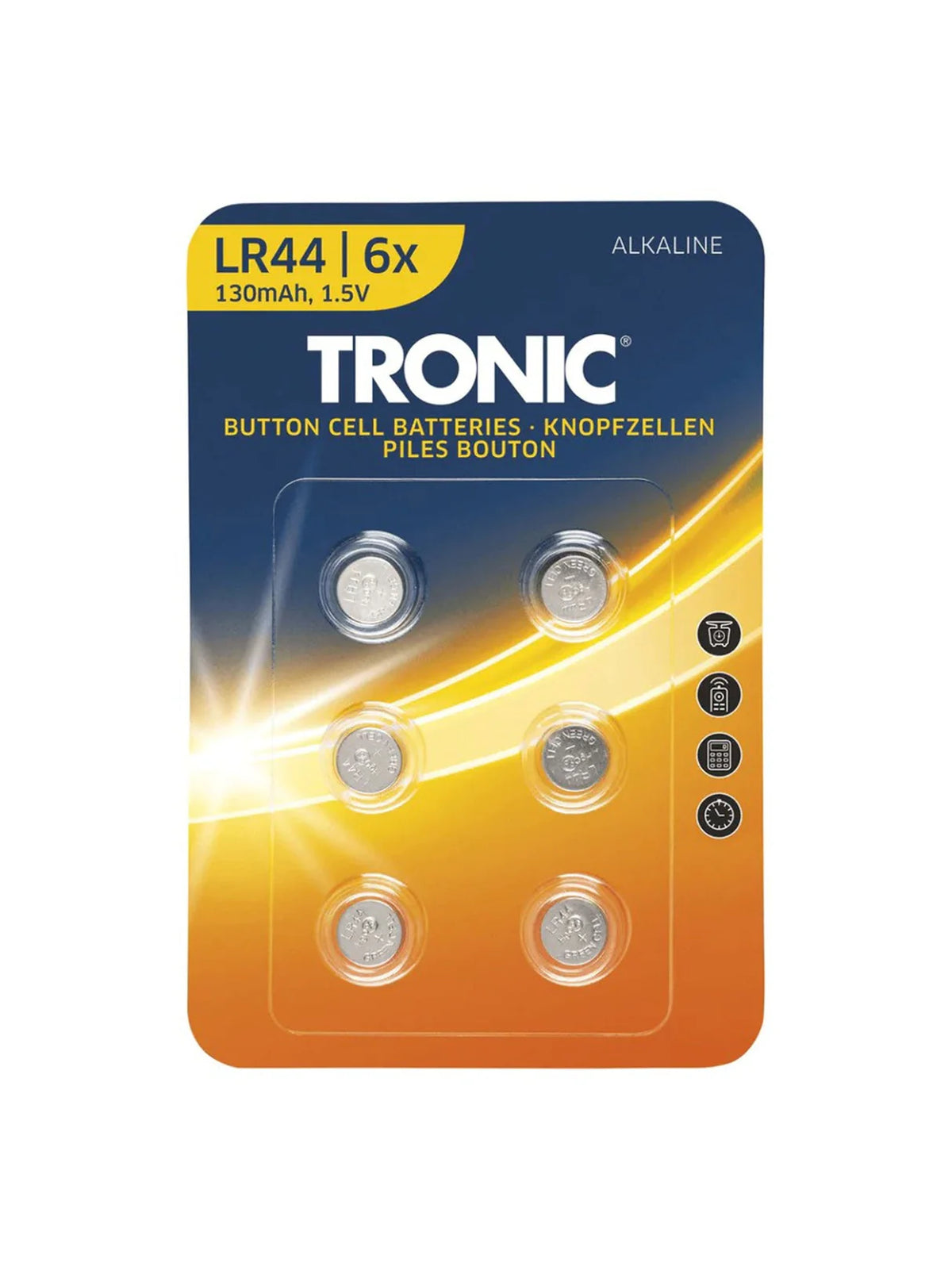 6 Pack Of TRONIC Button Cell Batteries LR44 130mAh 1.5V