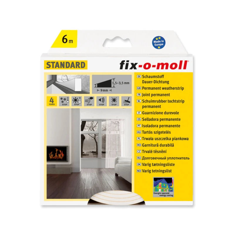 Fix-O-Moll Permanent Sealing Weather Strip Self Adhesive (White) 6m x 4mm