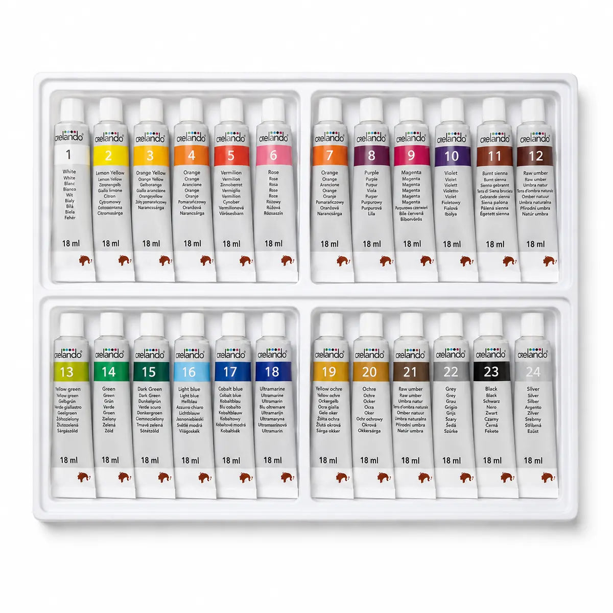 Crelando Essential Colours Acrylic Paint Set – 24 Colours × 18 ml