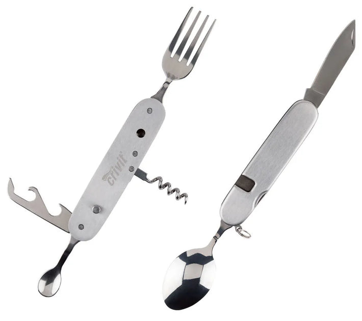 Crivit Essentials 7-in-1 Folding Camping Cutlery Set with Case