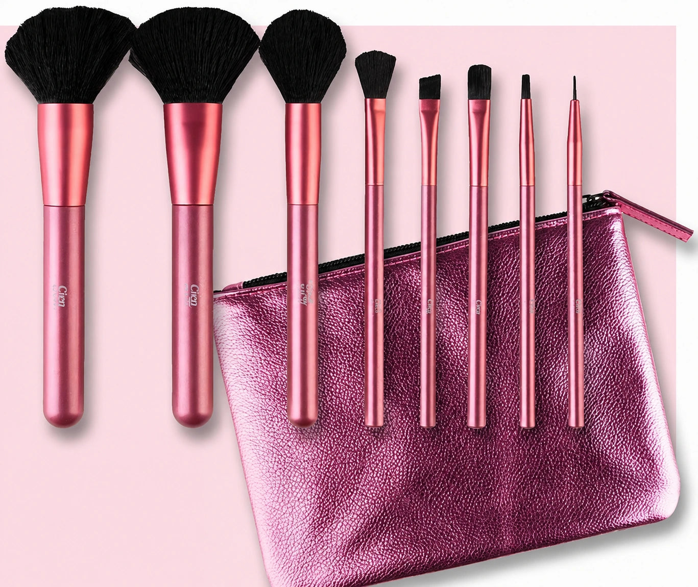 CIEN BEAUTY 9-piece cosmetic brush set including case, pink