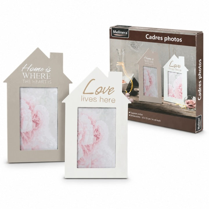 Melinera Wooden Photo Frames 10x15 cm - 2 pcs White & Beige