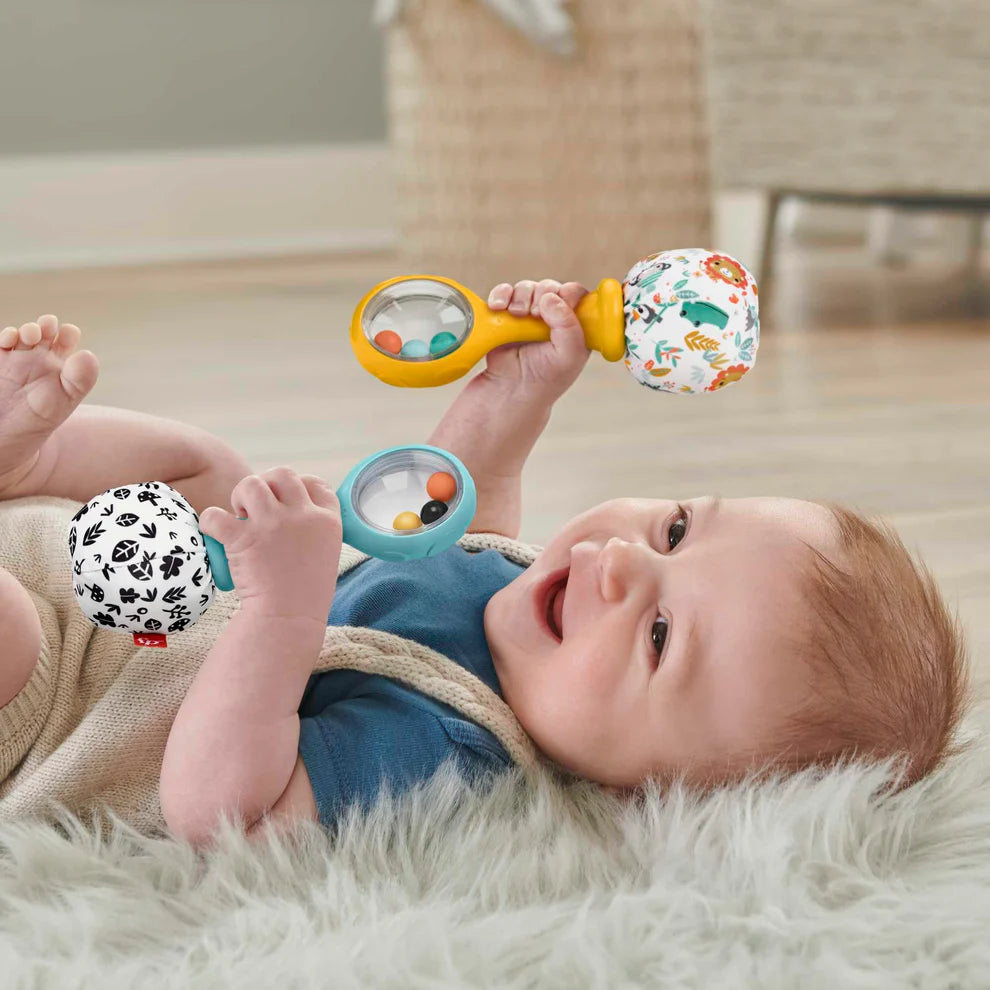 Fisher-Price Baby Rattle ‘n Rock Maracas Toys, Set Of 2 For Infants 3+ Months, High Contrast