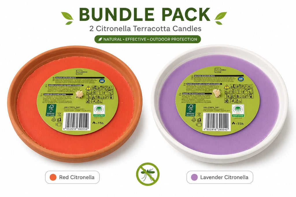 LIVARNO Terracotta container with citronella candle bundle of 2 pieces (15 hours each)
