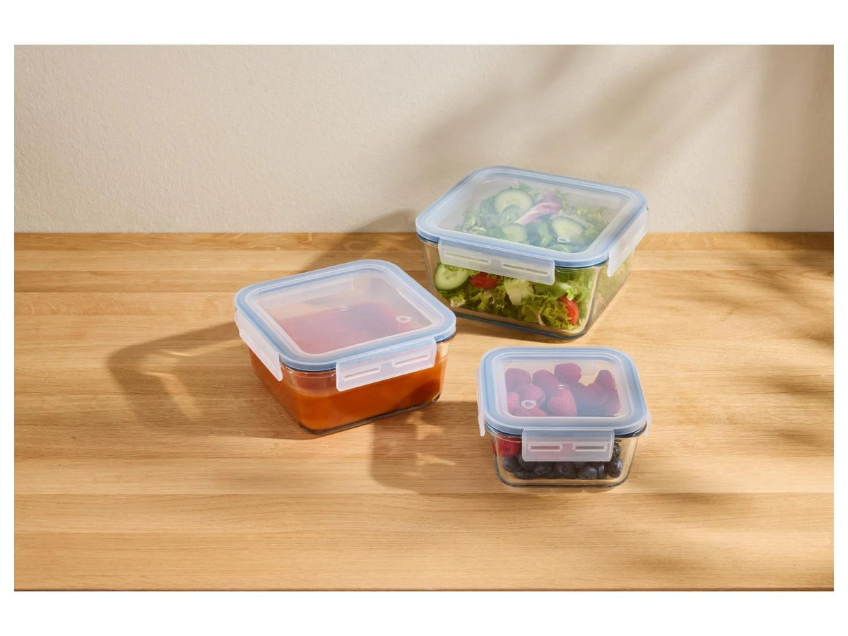 SILVERCREST® Set of 3 premium glass storage containers (squared) - 2L + 1L + 0.55 L